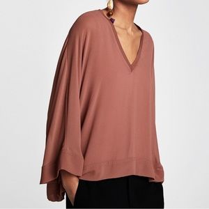 Zara Woman Flowy Blouse in Dusty Rose
